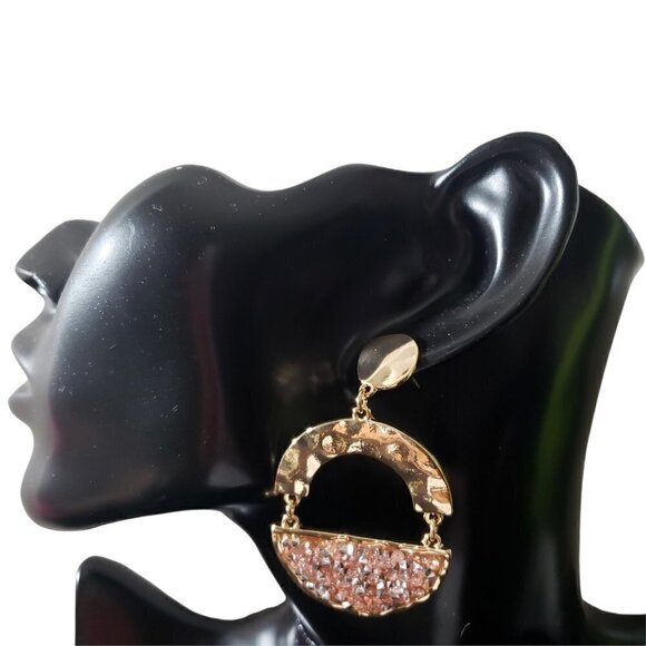Women Gold Peach Faceted Half Circle Dangle Drop Post Back Party Casual Earrings - Picture 1 of 6
